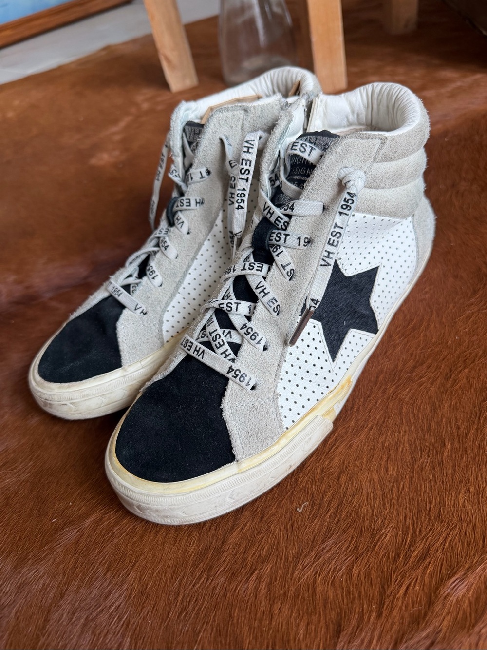 Vintage High-Top Sneakers in White, Black & Light Gray